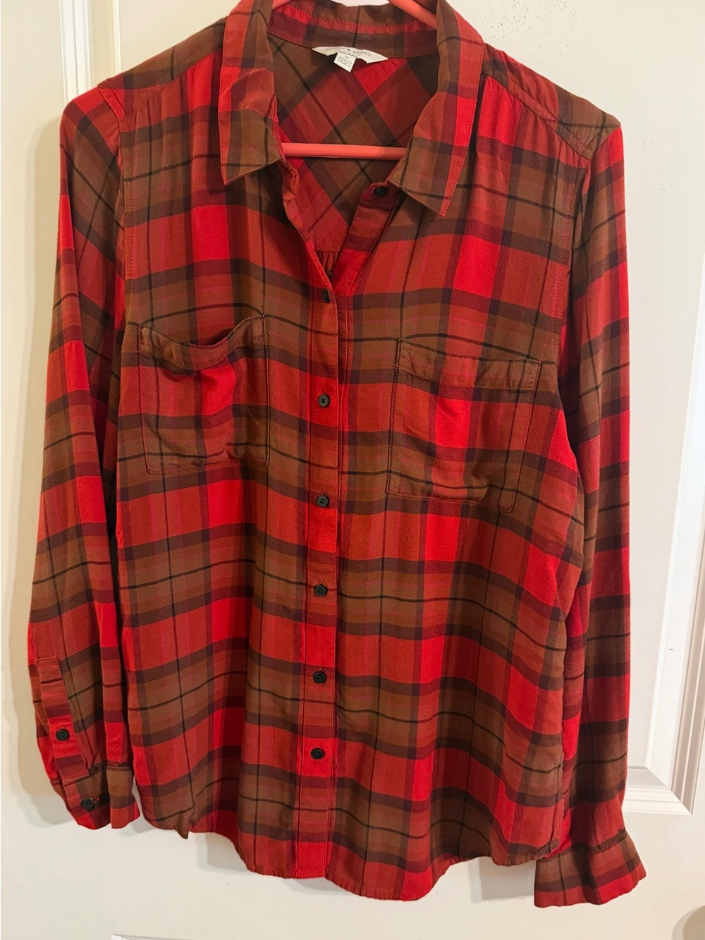 Lucky Brand Red and Brown Plaid Button-Down Shirt